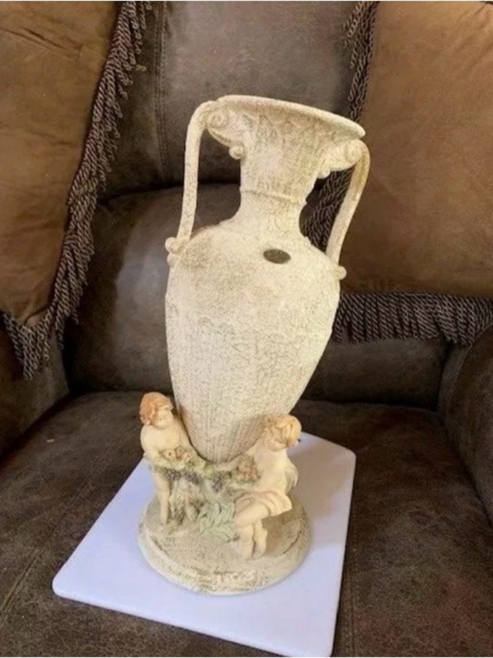 Classic Cream Urn Vase with Cherub Base - Home Accents Decor